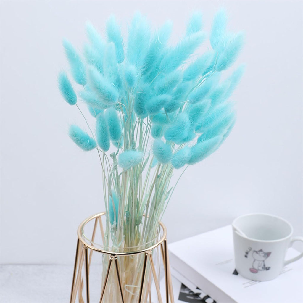 Blue Bunny Tails Dried Grass 120Pcs 17" for Boho Wedding Vase Decor