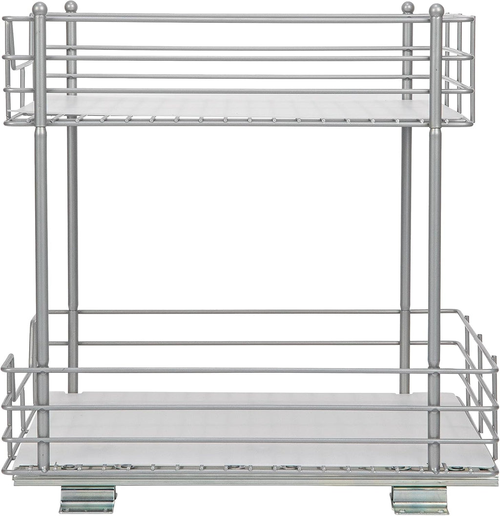 Household Essentials Brushed Steel & Plastic Two-Tier Pantry Organizer, Silver