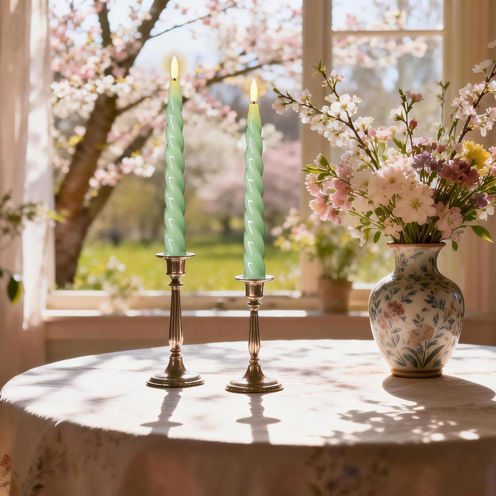 Eldnacele Green Flameless Taper Candles Battery Operated with Remote Timer