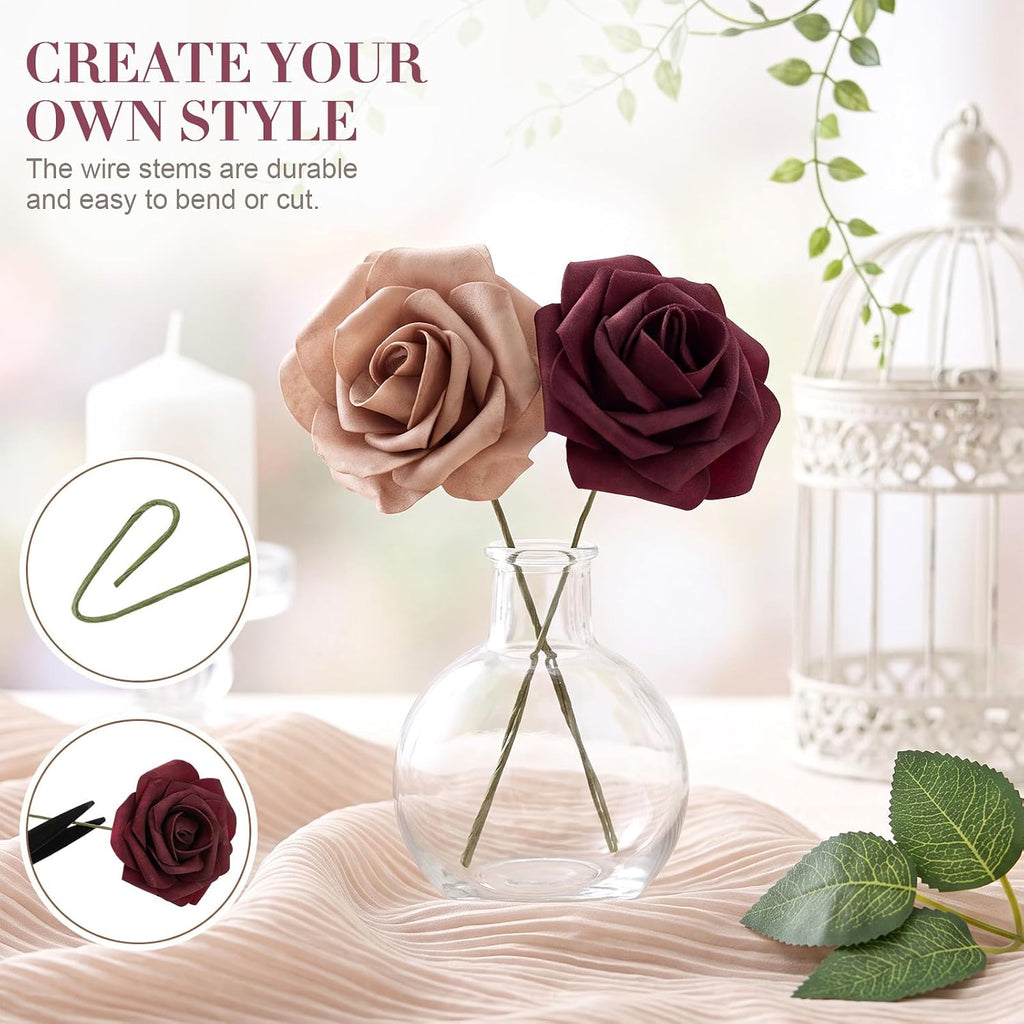 5 Pcs Artificial Rose Flowers, Shades of Earth Tones