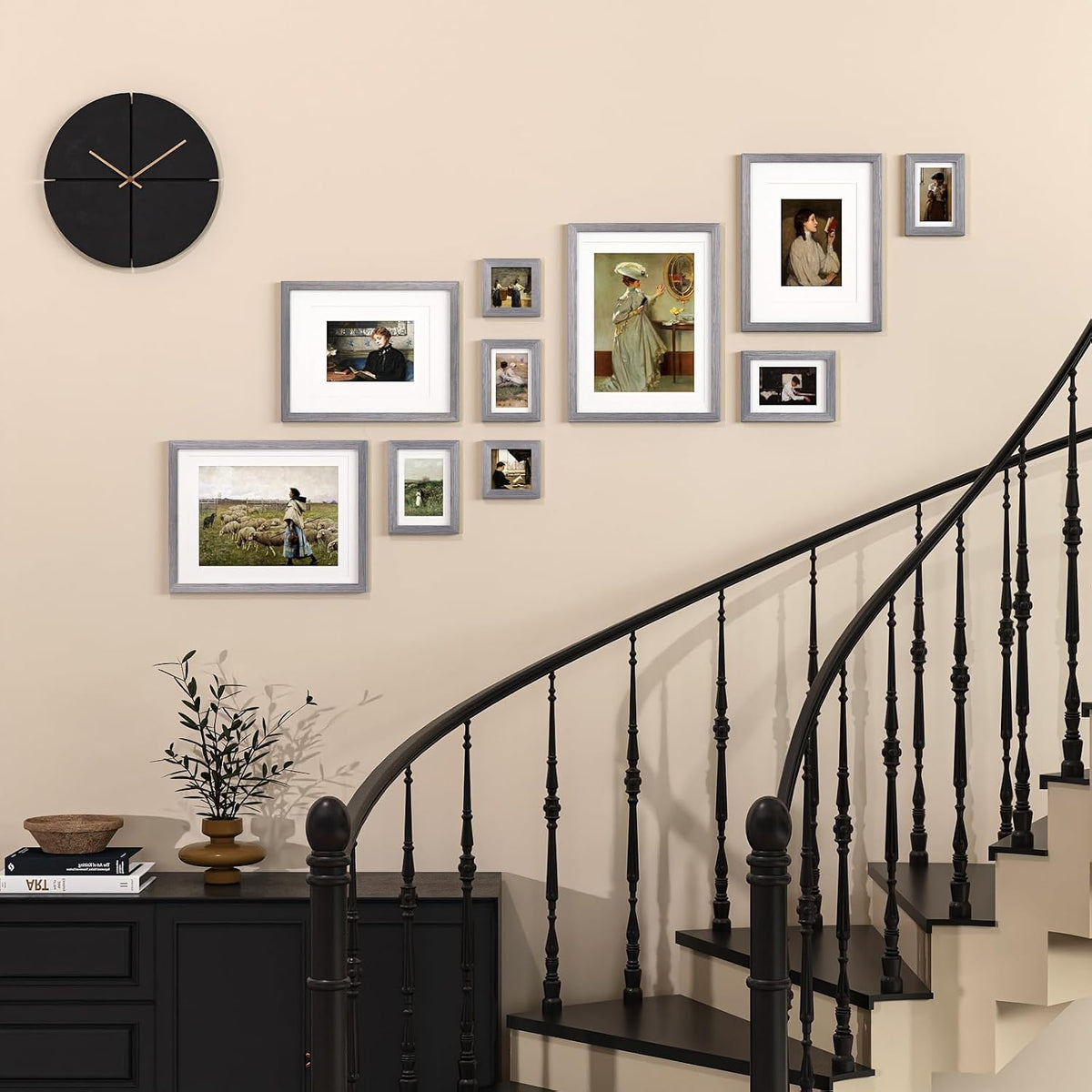 Egofine Picture Frame Set 10 Pack, Collage Wall & Tabletop Decor with Two Sizes - 12x16, 11x14, 5x7, 4x6, 4x4; Solid Wood, Plexiglass Cover, Oak Grey
