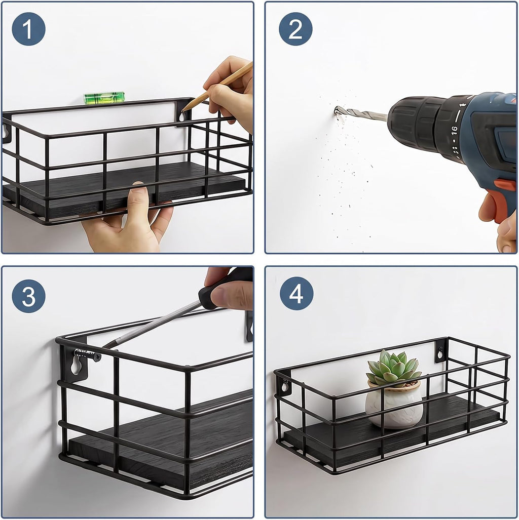 Fixwal Wire Frame Floating Shelves for Wall 4 Different Sizes, Black