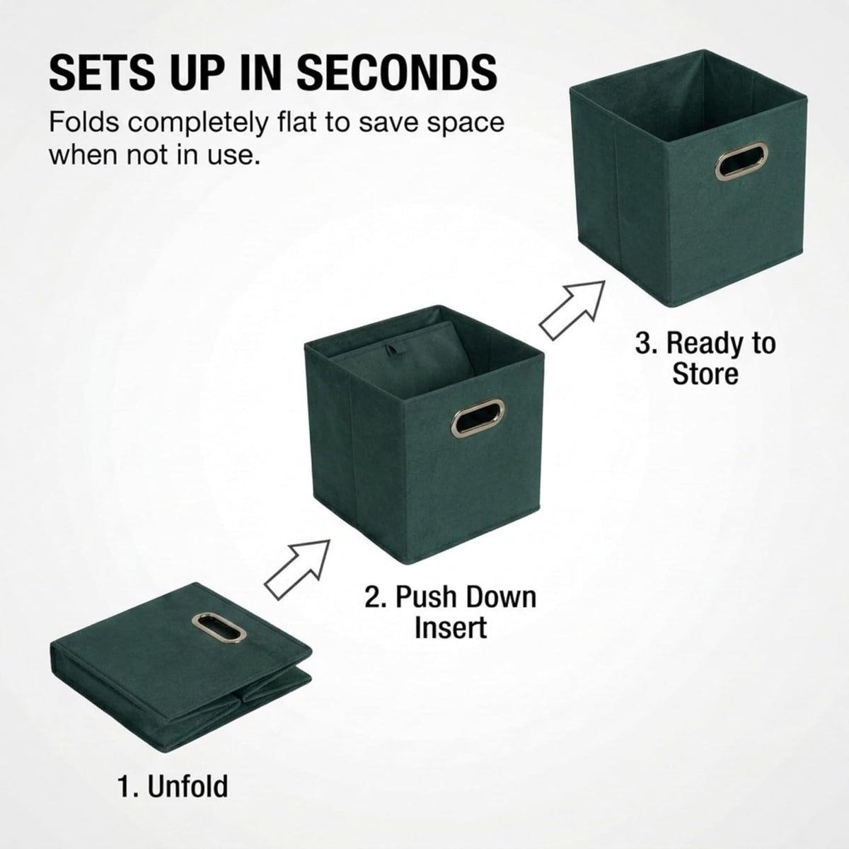 Household Essentials Foldable Fabric Storage Cubes 6-Pack – 11x11x11 Stackable Non-Woven Bins with Chipboard Sides & Grommet Handles – Closet, Shelf, Nursery, or Office Organizer – Dark Green