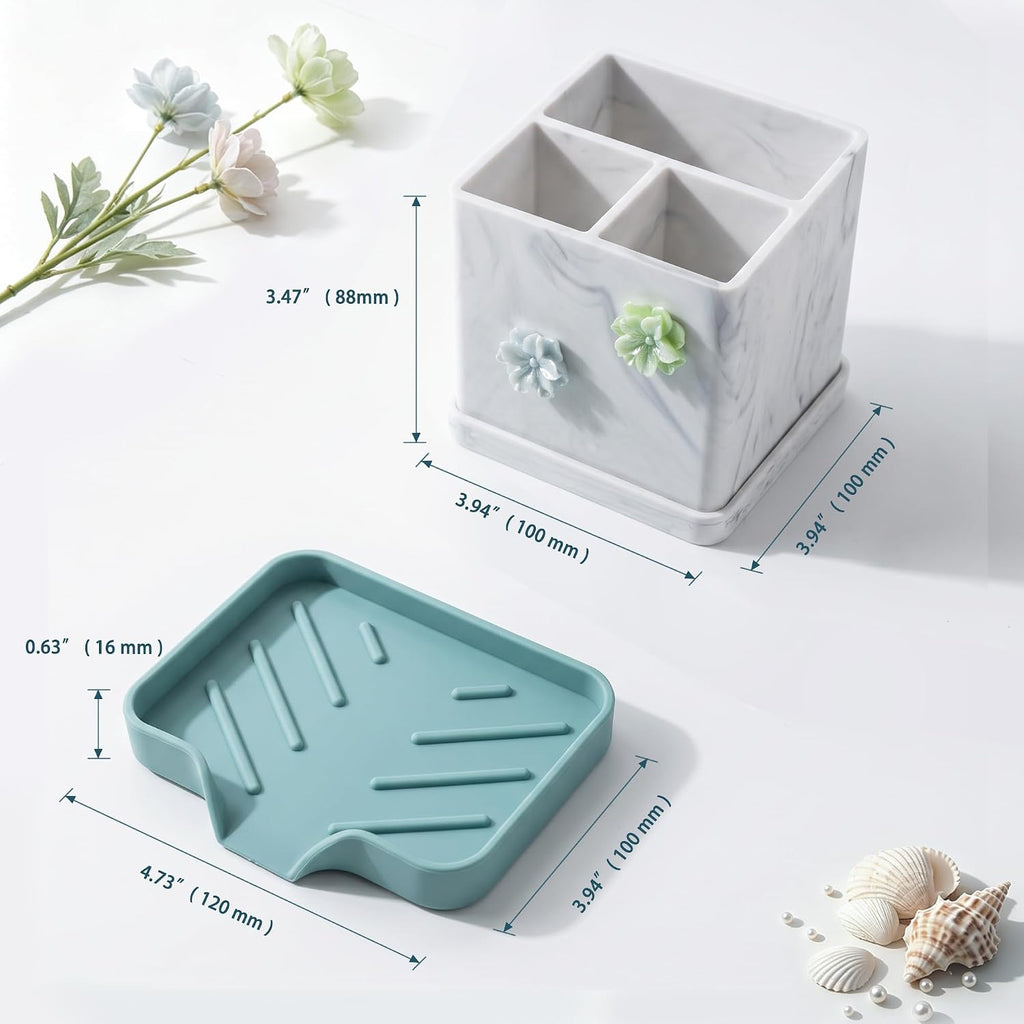 HO2ME Silicone Toothbrush Holder with Soap Dish, Flexible Organizer
