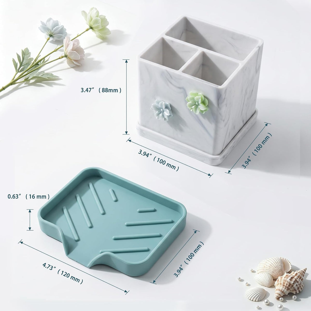 HO2ME Silicone Toothbrush Holder with Soap Dish, Flexible Organizer