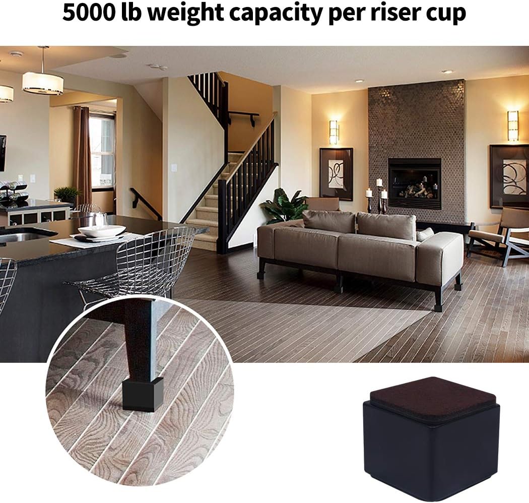 Ezprotekt 2 Inch Bed Riser - Solid Steel Self Adhesive Furniture Riser or Bed Lift, Creates an Additional 2 Inches of Height for Table, Chair, Desk or Sofa (4Pack,2 Inch Black)