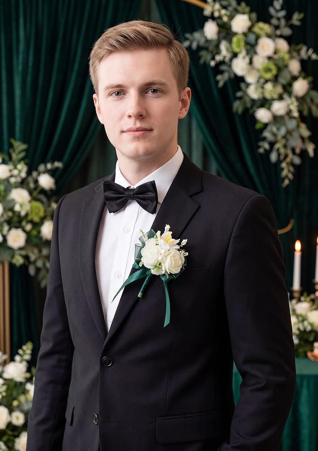 White Green Corsage and Boutonniere Set Prom Wrist Corsage Flower