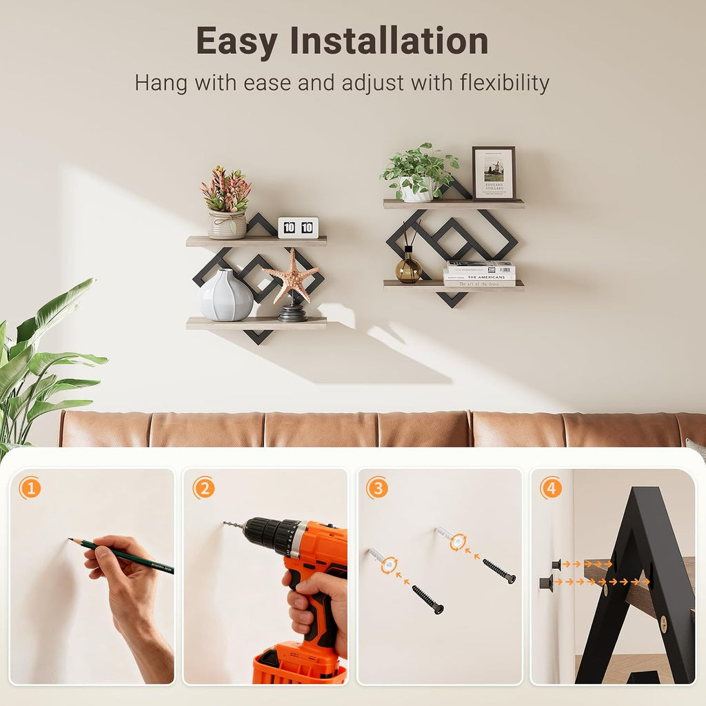 ELYKEN Floating Shelves for Wall, Set of 2 Hanging Shelves, Greige