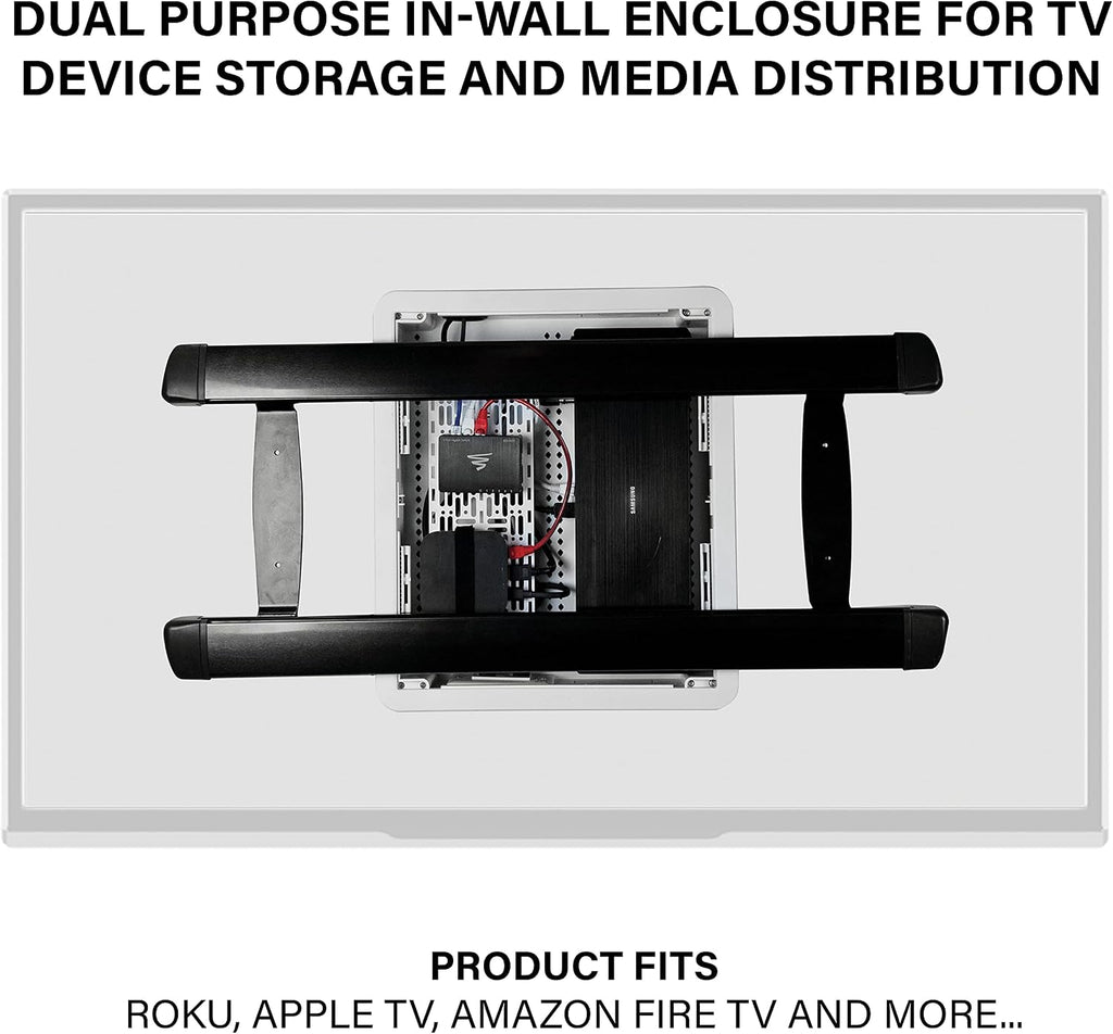 On-Q Legrand 17 Inch Media Enclosure and Rubber Grommet Accessory Bundle for in-Wall Device Storage | Cable Management