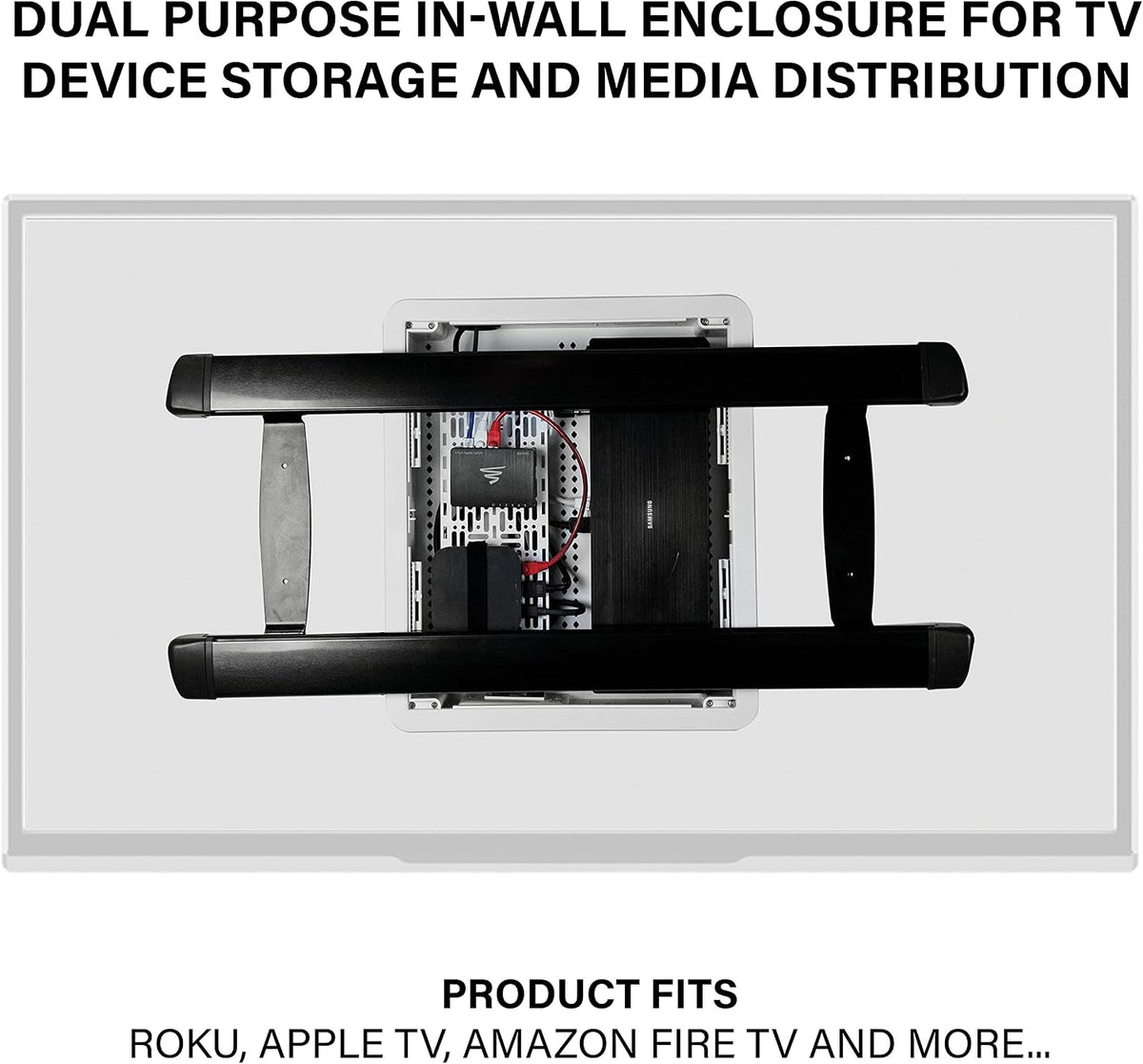 On-Q Legrand 17 Inch Media Enclosure and Rubber Grommet Accessory Bundle for in-Wall Device Storage | Cable Management