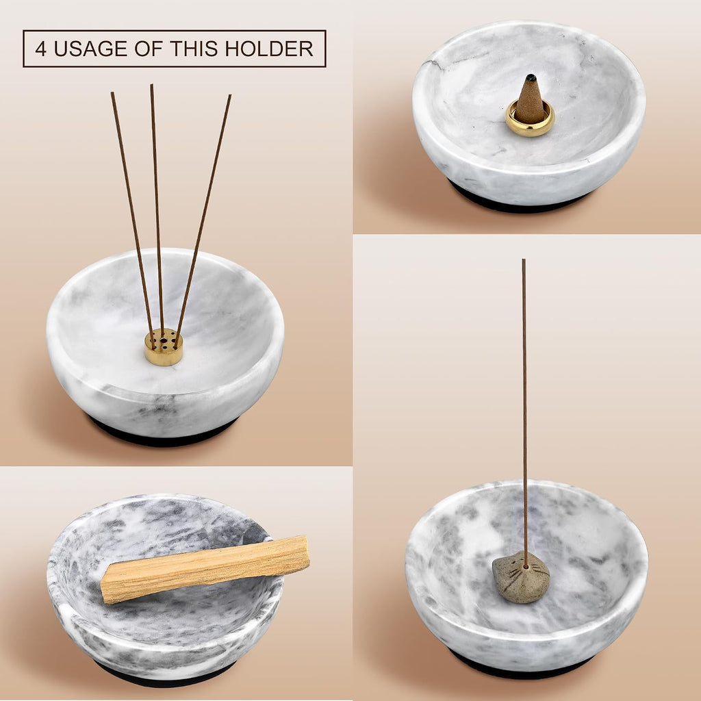 Natural Marble Incense Holder for Sticks – Handmade Incense Burner with 9 Holes, Ideal for Smudging, Meditation, and Aromatherapy – Large Size to Catch Ash, Perfect for Home Décor