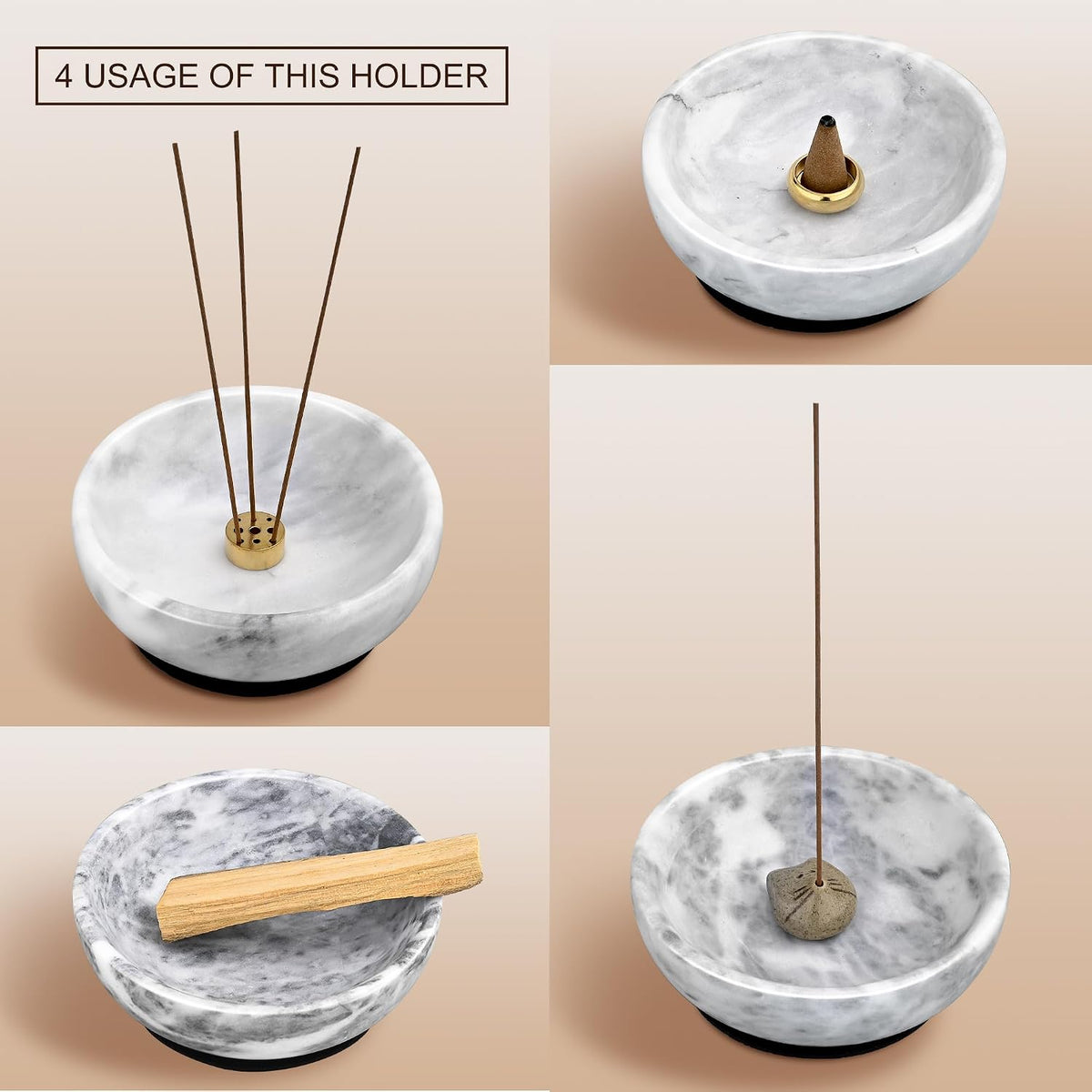 Natural Marble Incense Holder for Sticks – Handmade Incense Burner with 9 Holes, Ideal for Smudging, Meditation, and Aromatherapy – Large Size to Catch Ash, Perfect for Home Décor