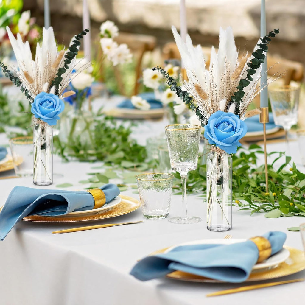 Qinyoung 10 Set Dried Pampas Grass Table Centerpiece for Wedding, Blue