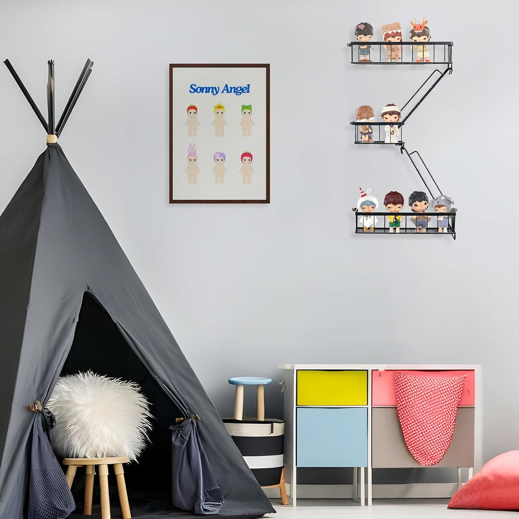 SweetSage Fire Escape Wall Shelf, Modern City Corner Wall Decorative Action Figure Metal Display with Mini Shelf, Black 2.5 Tier