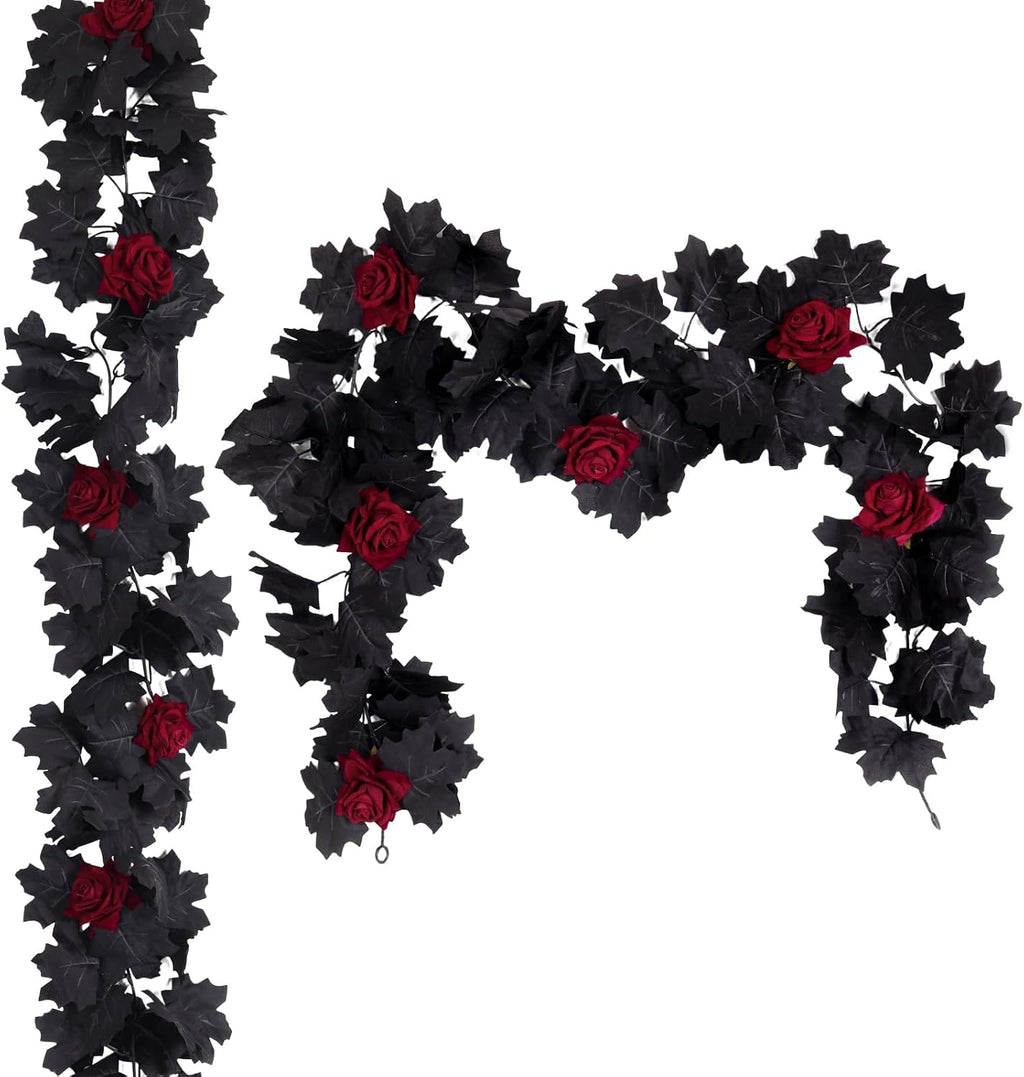 SJL Artificial Flowers Garland Black Maple Leaf Garland Fake Hanging Flower