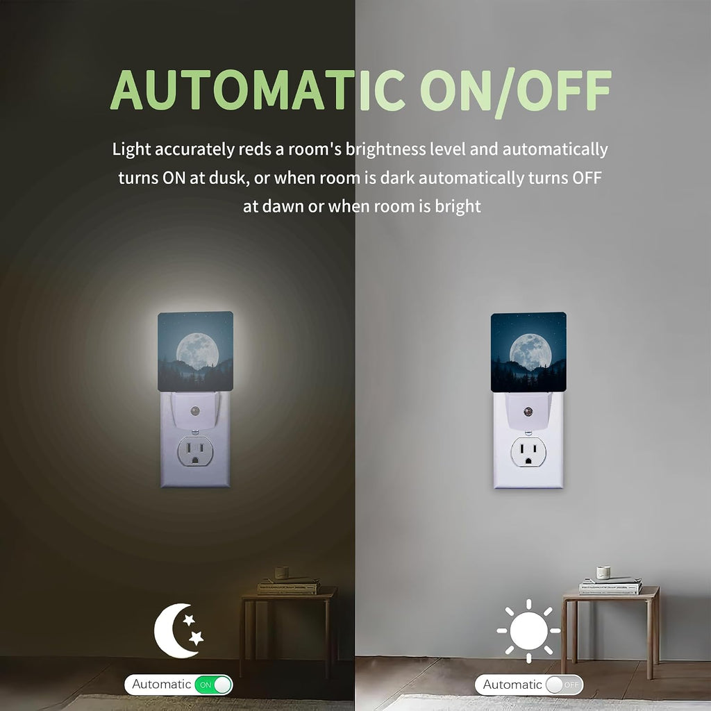 Full Moon Misty Forest Night Light, Starry Sky Forest Night Light Plug into Wall with Dusk to Dawn Sensor, LED Lamp Energy Saving Lights for Men Women Boys Girls,Lamp for Bedroom Bathroom Hallway