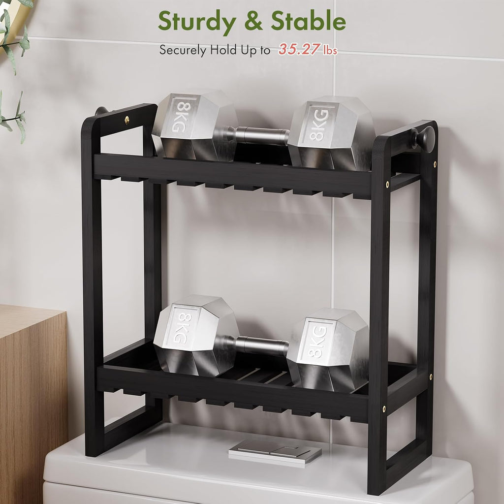 AmazerBath Bamboo Over The Toilet Storage Shelf - 2-Tier Bathroom Organizers and Storage Shelves, 2 in 1 Dual Stable Above Over Toilet Bathrooms Shelf Home Storages Rack for Small Bathroom, Black