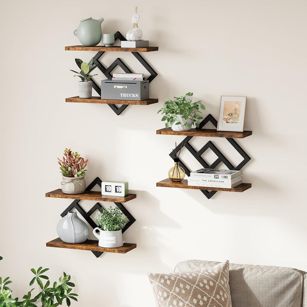 ELYKEN Floating Shelves for Wall, Set of 3 Hanging Shelves, Rustic Brown