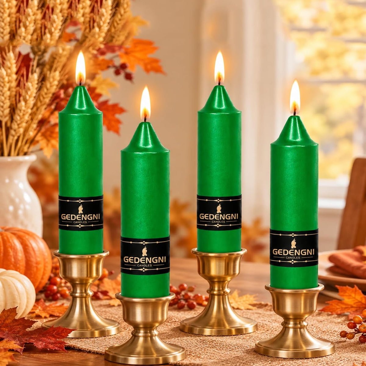 Short Taper Candles 4 Pack,5 Inch Metallic Green Candle Sticks