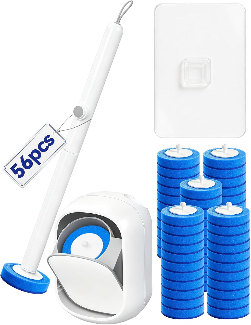Disposable Toilet Brush Wand, Wall Mounted Toilet Cleaner Kit with Holder, for Bathroom Cleaning (Toilet Brush + 56 Brush Heads)