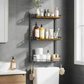 Kalrin 3 Tier Bathroom Shelves Over Toilet - Wall Mounted Floating Shelves with Drain Basket, Toilet Paper Storage, Height Adjustable Over The Toilet Storage, Vintage Brown