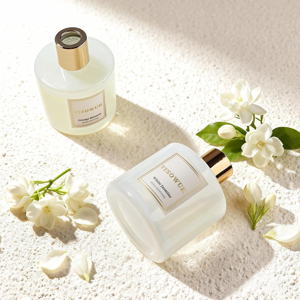 Diffusers for Home 6.76 fl oz（200ml）, YISOWUH White Jasmine Reed Diffuser Set Oil Diffusers with 8 Reed Sticks, Long Lasting Fragrance for Home Decor, Bathroom, Bedroom, Gifts