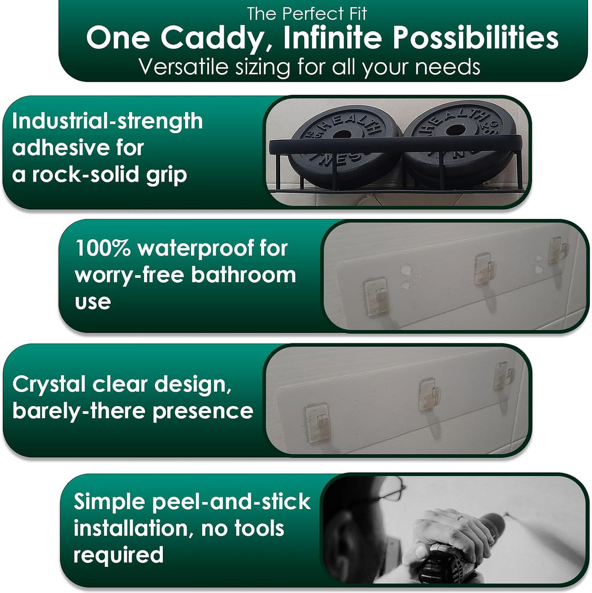 Shower Caddy Adhesive Replacement Stickers for Organizer and Shelf, Bathroom Strips 4 Pack