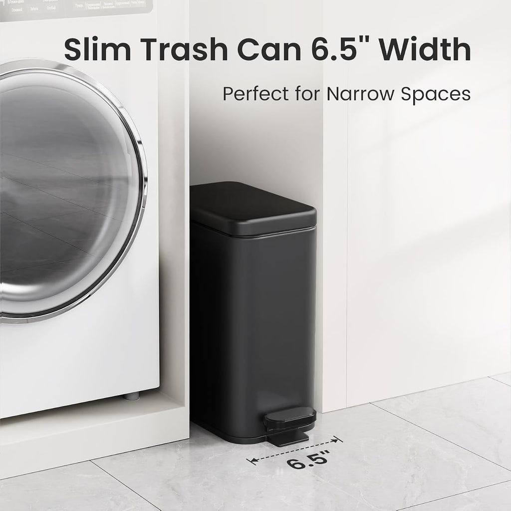 Cesun 2.6 Gallons Small Bathroom Trash Can with Lid Soft Close, Black