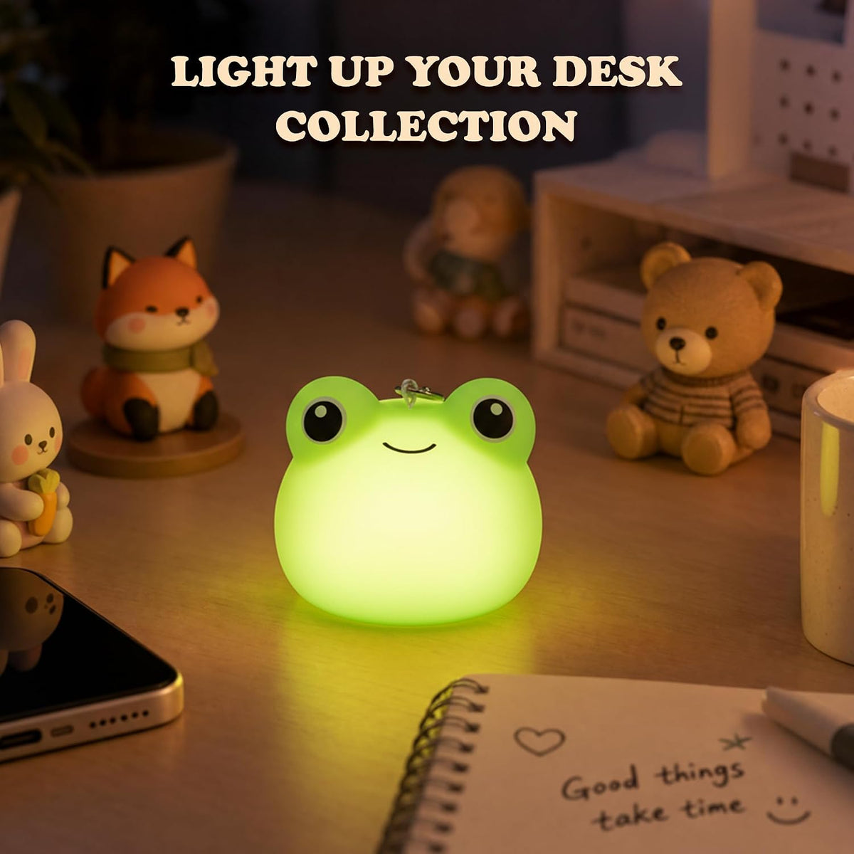 UNEEDE Mini Frog Night Light with Lanyard, 8 Color Changing Rechargeable
