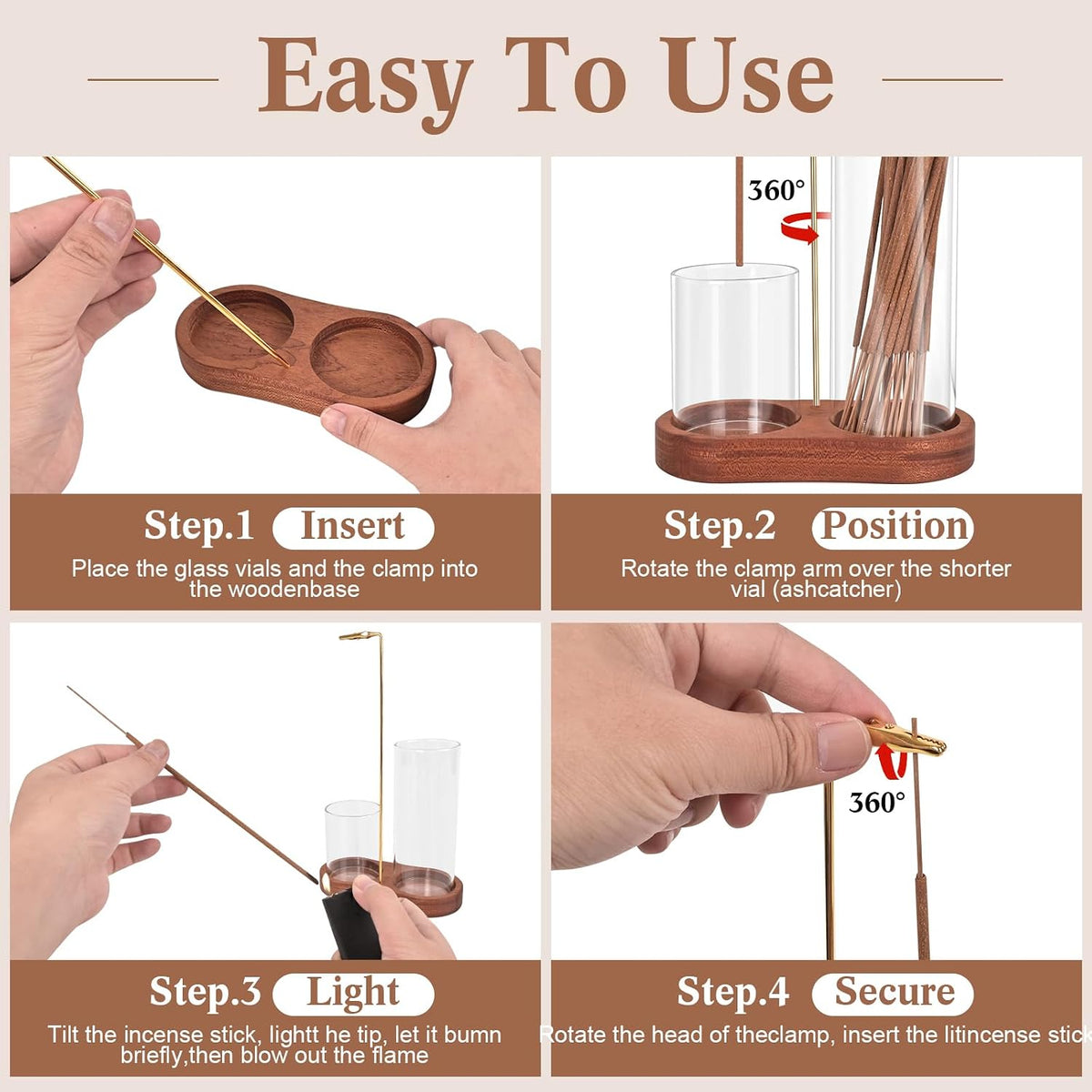 Incense Holder Glass Ash Catcher with 40 Pcs Palo Santo Incense Sticks