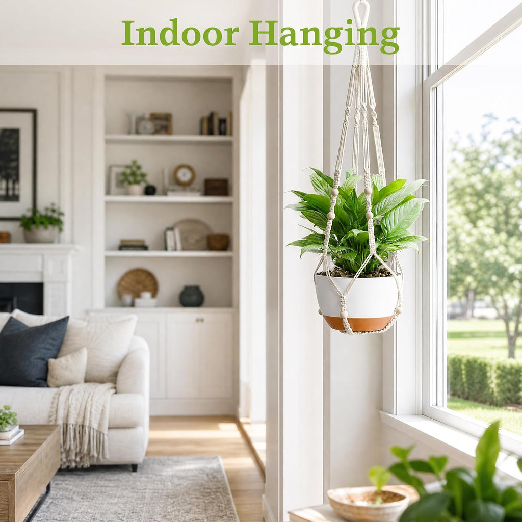 Macrame Plant Hanger - Fits 4-13 Inch Pots, Set of 2, Ivory