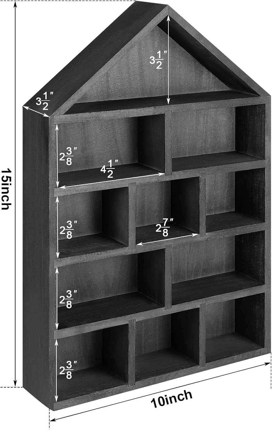 Threehoney Wooden Shadow Cubby Box, Black, 10x15x2.24'', Classic
