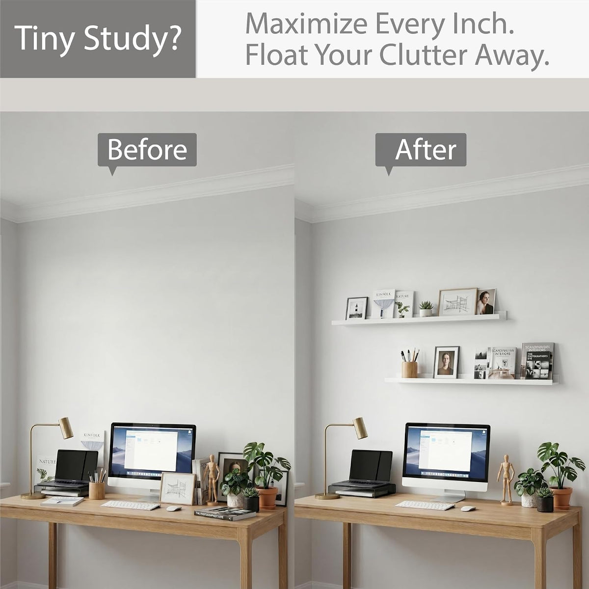 White Picture Ledge Shelves, 36 Inch Long Floating Shelf Set of 2
