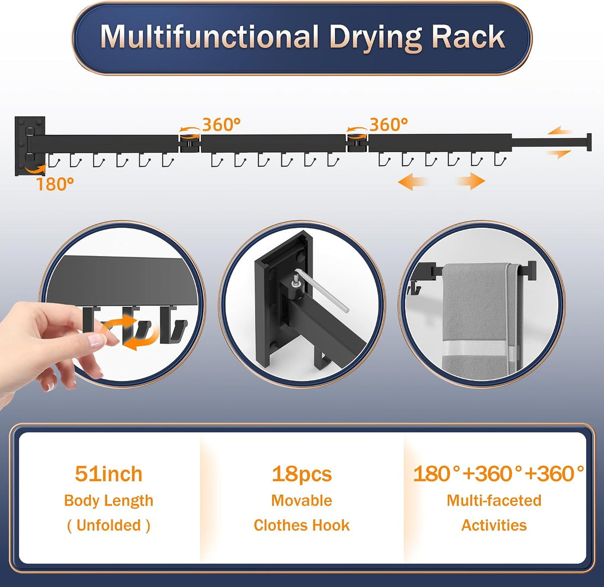 ZdwCyl Clothes Drying Rack Wall Mounted,Space Saveing Foldable,Aluminiume