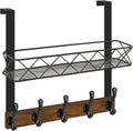 YINMIT Over The Door Hooks Organizer, Over The Door Hanger with Basket, Over The Door Towel Rack with 5 Metal Hooks, Over Door Hanger for Bathroom, Bedroom, Kitchen