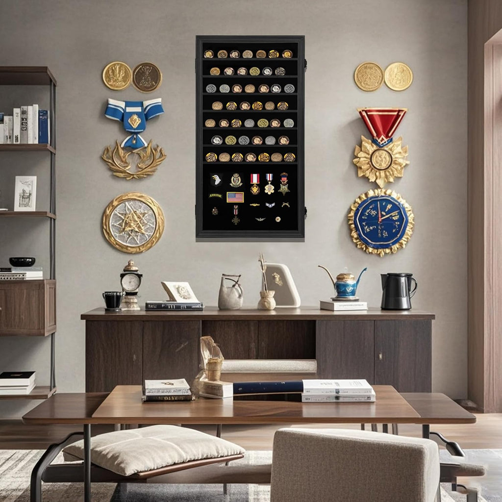 Oversized Military Challenge Coin Display case for Badges & Ribbons Black