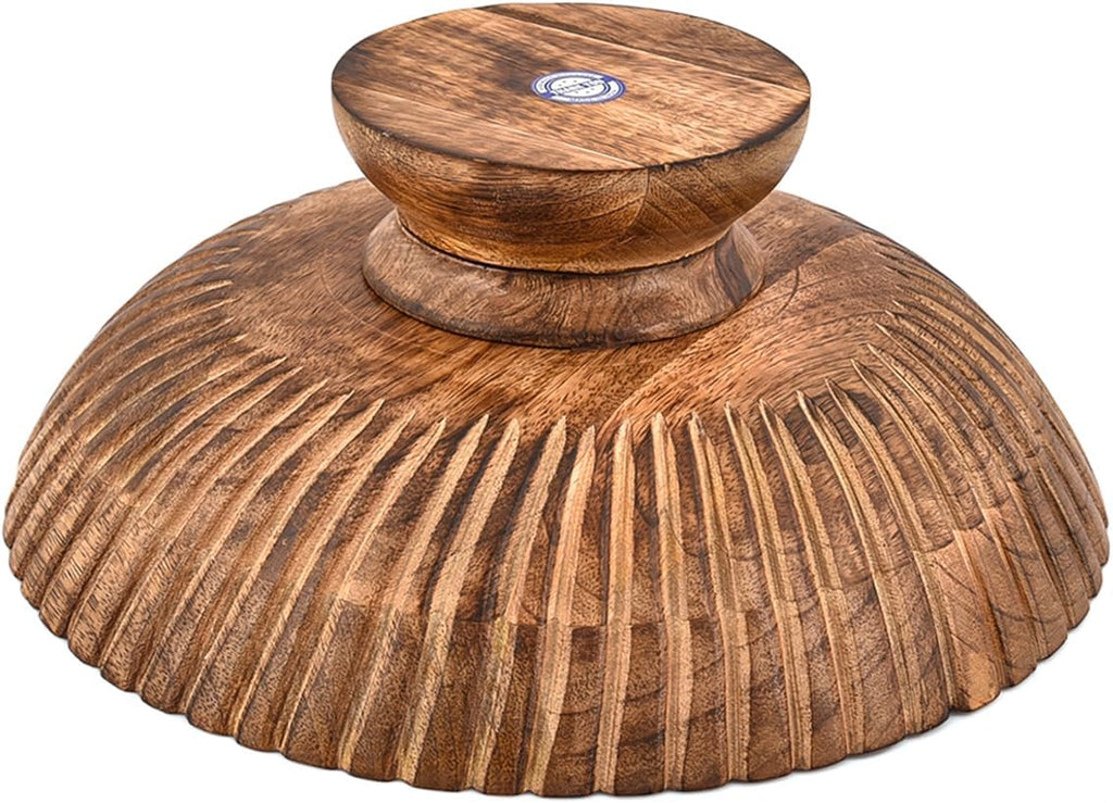 Kimona Fruit Bowl Mango Wood Round Rustic Wooden Stand for Fruits, Vegetables & Home Decor (12" x 12" x 4.75")