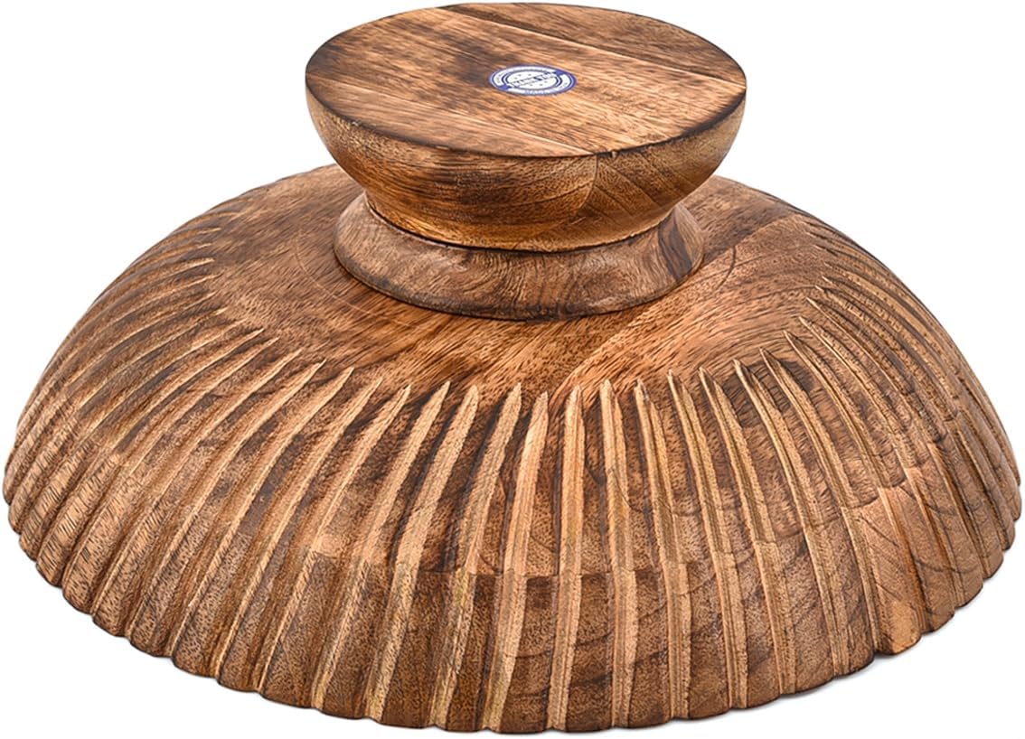 Kimona Fruit Bowl Mango Wood Round Rustic Wooden Stand for Fruits, Vegetables & Home Decor (12" x 12" x 4.75")