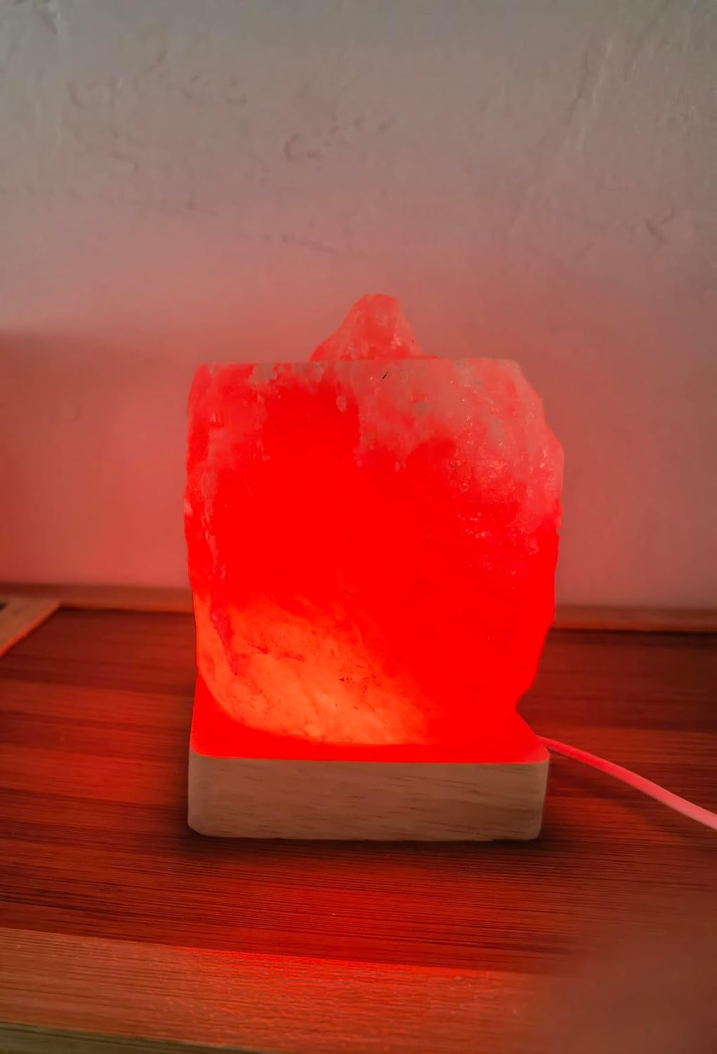 USB Colour Gradient Himalayan Salt lamp,Solid Wood Based Atmosphere Decoration Natural Shape Salt lamp with Remote Control, Natural Crystal Stone Bedside Night Light, Handmade Crafts.