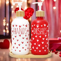 FYSUIMU 2 Pcs Valentine's Day Soap Dispenser Glass Soap Dispenser with Pump Red White Heart Refillable Liquid Container for Hands Dishes Party Home Kitchen Bathroom Decor