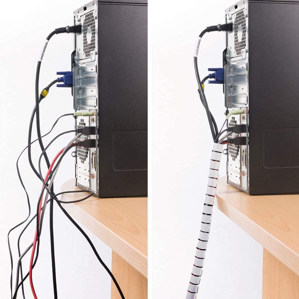 D-Line Cable Management Box (Small) & Cable Organizer Zipper (8.2ft Length) - White