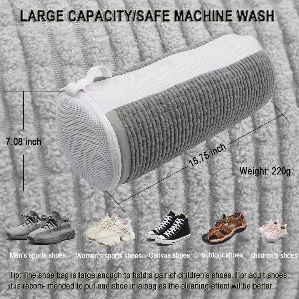 Shoe Washing Machine Bag,Blue and white stripes Mesh Shoe Washing Bag for Washing Machine - Large Size Fits various Shoes, Chenille Fabric Protection, Zipper Laundry Bag for Sneakers (2 Pcs) (Grey)