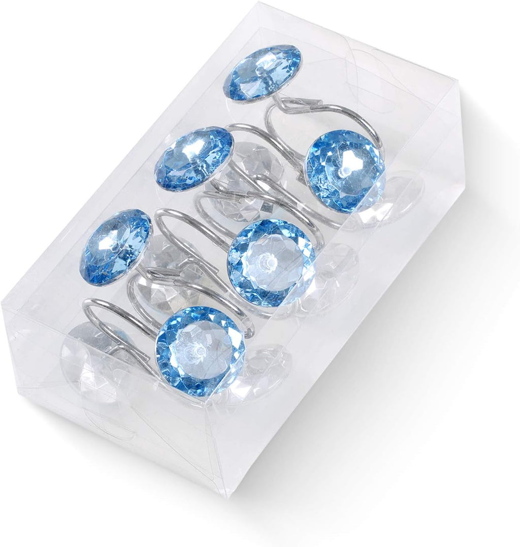 CHICTIE Blue Shower Curtain Hooks Rings Crystal,Diamond Decorative Shower Curtain Hooks,Set of 12 Stainless Steel Rust-Proof Round Rhinestones Shower Rings Hangers for Bathroom
