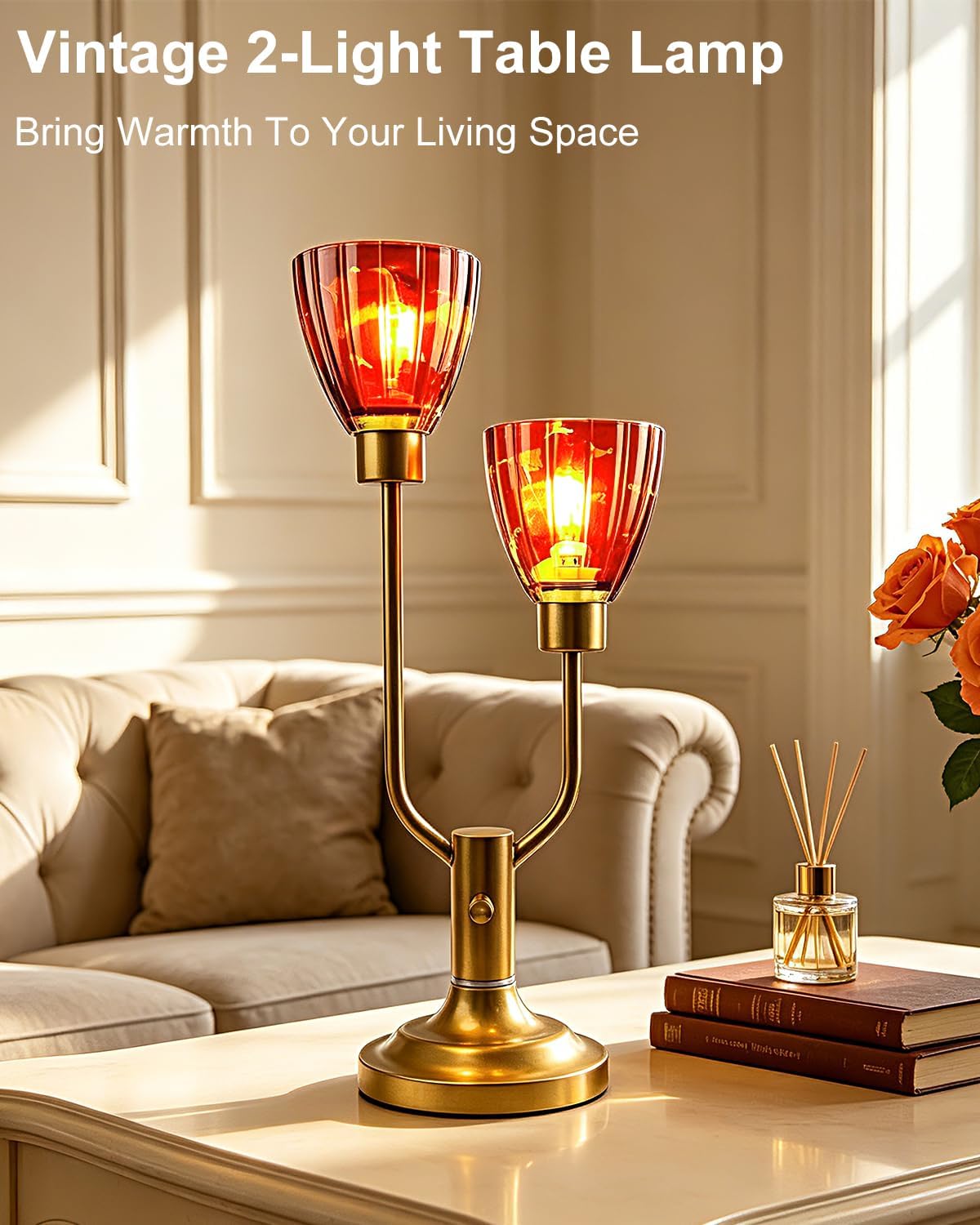 Lightdot Mid Century Modern Table Lamp Red Glass Vintage Lamp Gift Dimmable