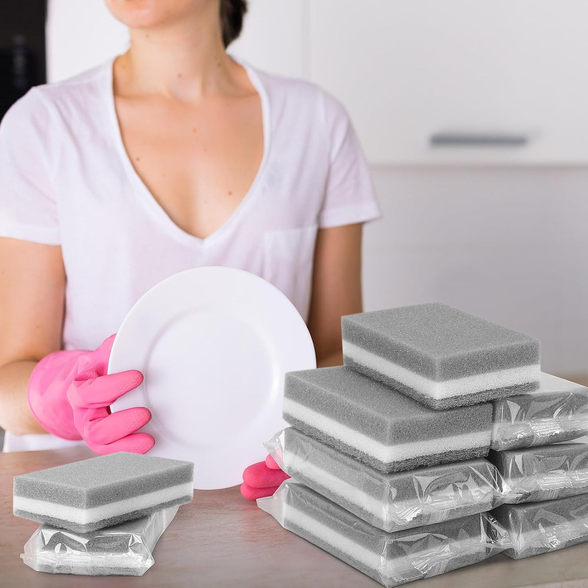 50 Pcs Individually Wrapped Sponges for Airbnb Apartment Gray