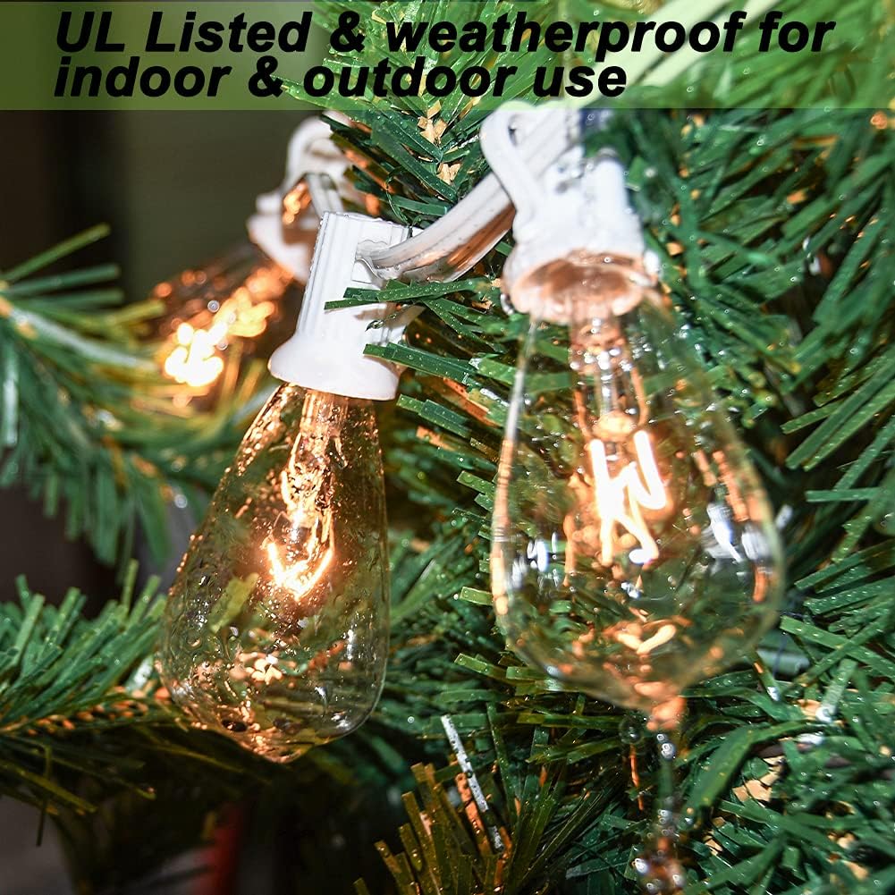 Abeja 25Ft Outdoor Patio String Lights ST35 with 27 Edison ST35 Clear Bulbs, UL Listed for Patio Garden Backyard Porches Bistro Decor Indoor Outdoor, White