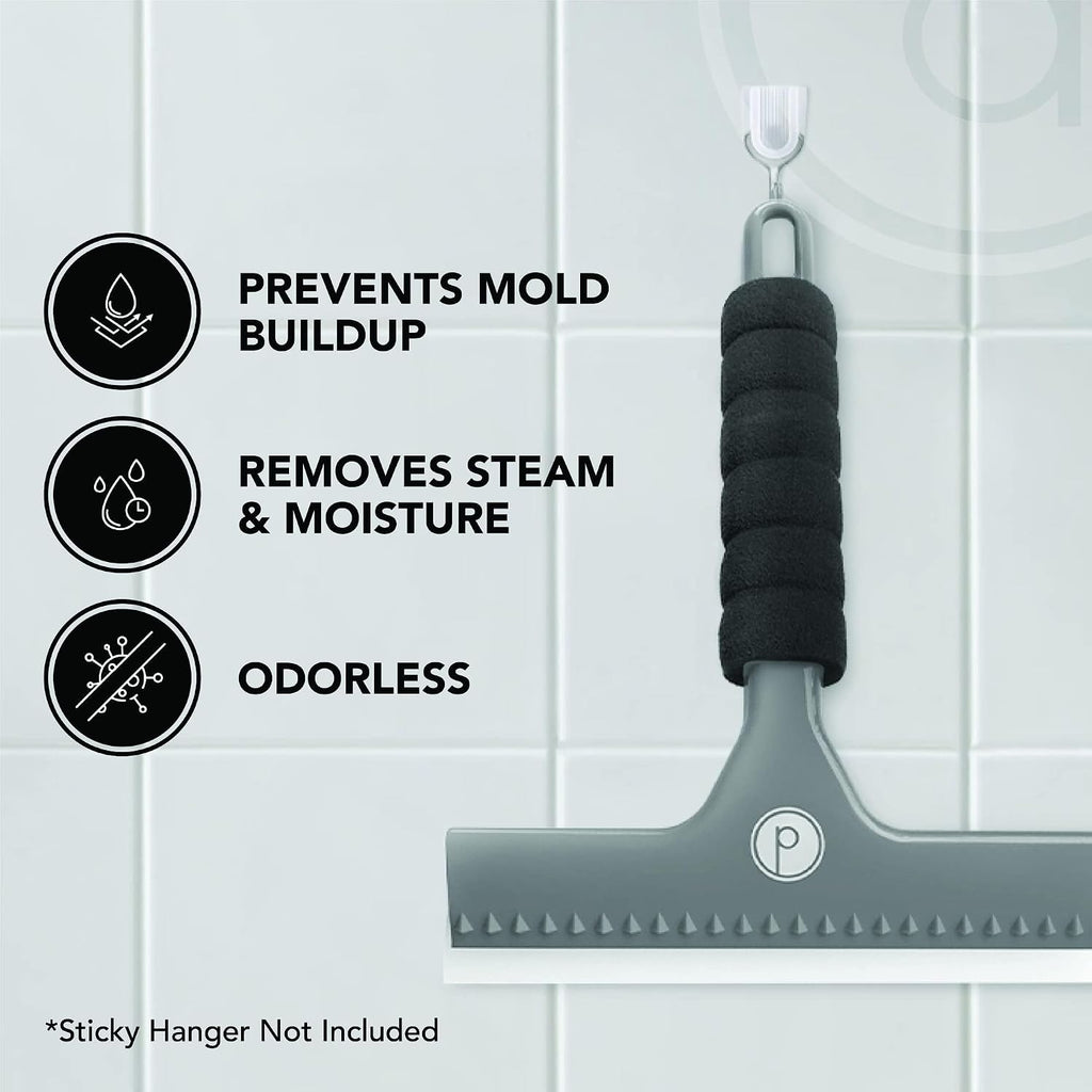 Squeegee for Shower Door, Car Windshield, and Glass Window - 2 Extra Silicone Replacement Blades - Foam Handle - Gray