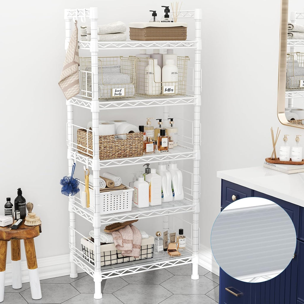 FUTASSI Metal Storage Rack, Storage Organizer Shelves for Kitchen, Bathroom, Living Room, Balcony and Garage, 5 Tiers Narrow Bookshelf, 21.2" W x 9.4" D x 59.2" H, Load 400lbs, White