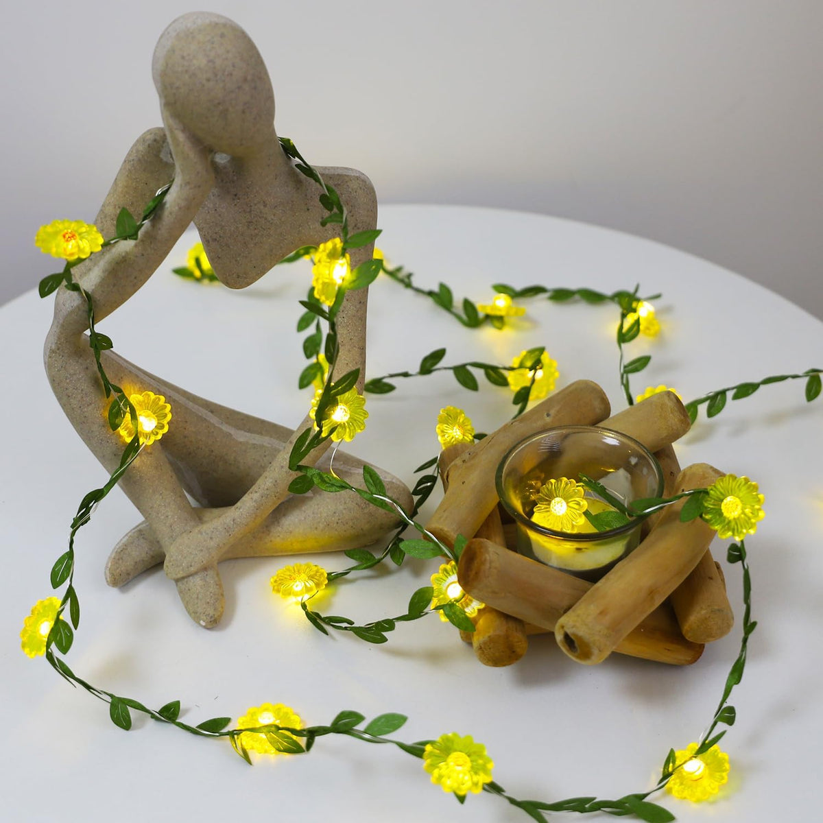 Sunflower Decor Flower String Lights Vines with Fairy Lights Christmas, 30 LED Copper Wire with Remote Control Battery Operated Flower Garland Leaf for Locker,Bedroom, Wall, Christmas,Fall Decorations