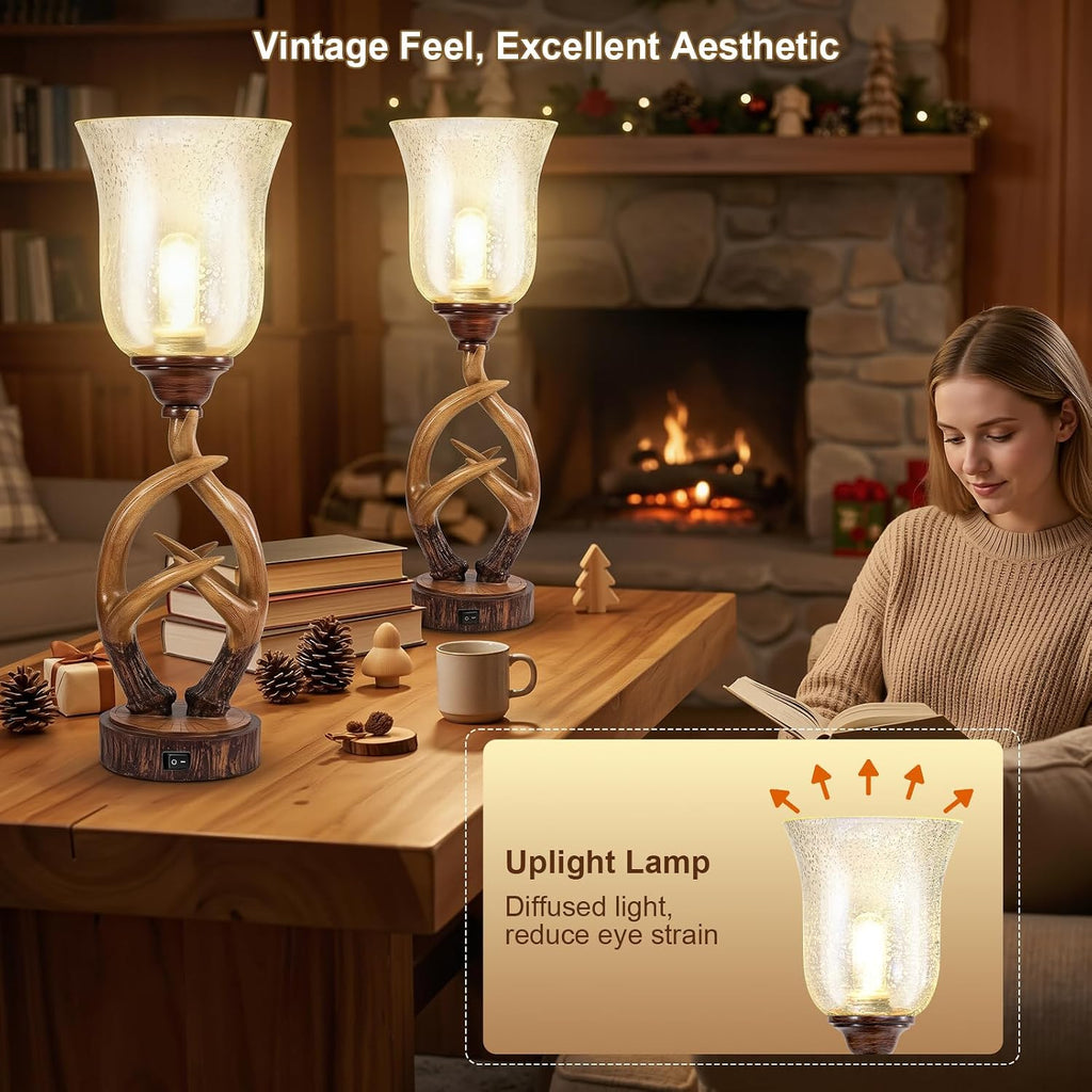 Scenekoy 20.5" Antler Table Uplight Lamp Set of 2 for Living Room Bedroom